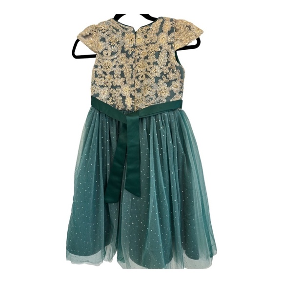 NEW Girls Sequin and Toile Party Pagent Formal Maxi Taffeta Bow Dress - Picture 3 of 6